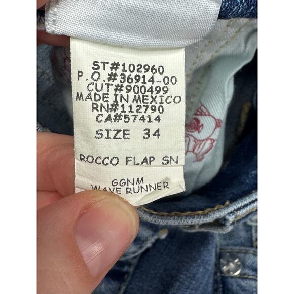 True Religion Men's Rocco Relaxed Skinny w/Flaps Blue Denim Jeans - 34 (35x34) - Picture 8 of 8